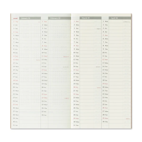 2026 Traveler's Notebook Refill - Standart Size - Weekly + Memo