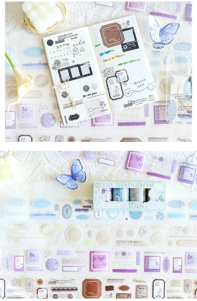 S9-4 adet kendinden kesimli dantelli label pet sticker tape seti 