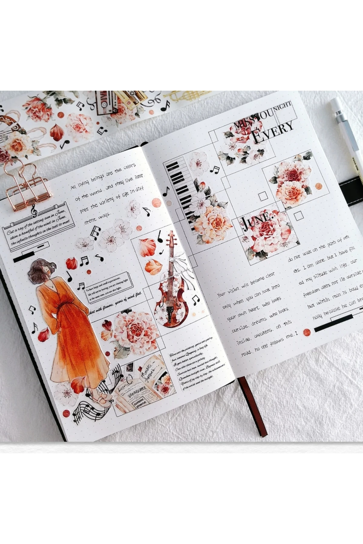 K11-100cm kendinden kesimli müzik ve çiçek PET Tape the Washitape shop