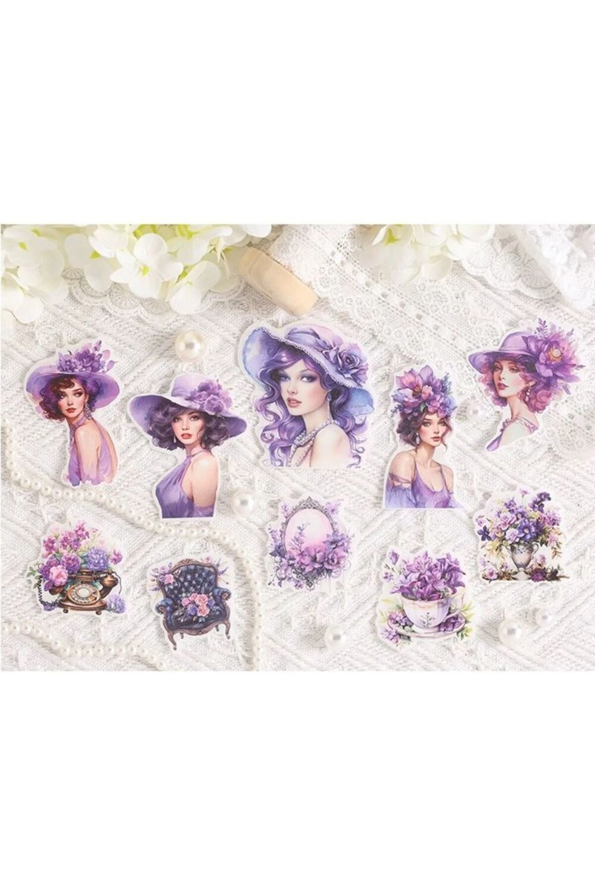 P6-Fırsat urun 10 adet Victoria tarzı washi sticker - Renk : Mor