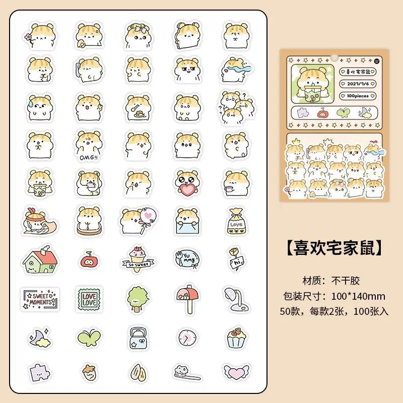 W5-100 adet mini kawaii hayvan sticker