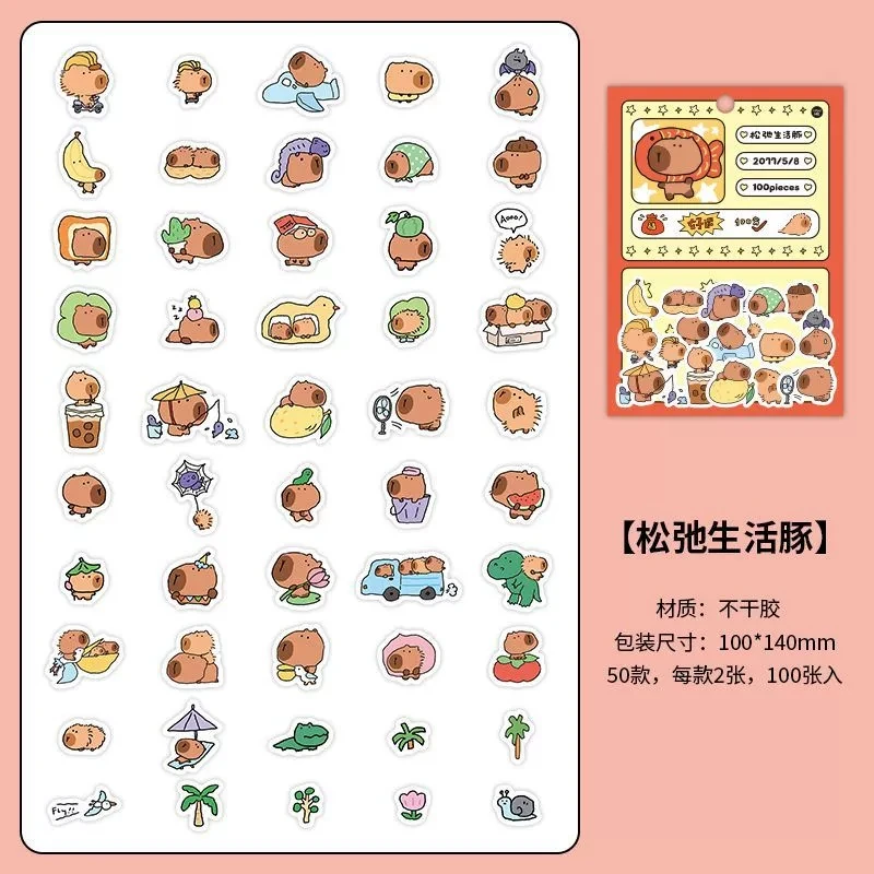 W5-100 adet mini kawaii hayvan sticker