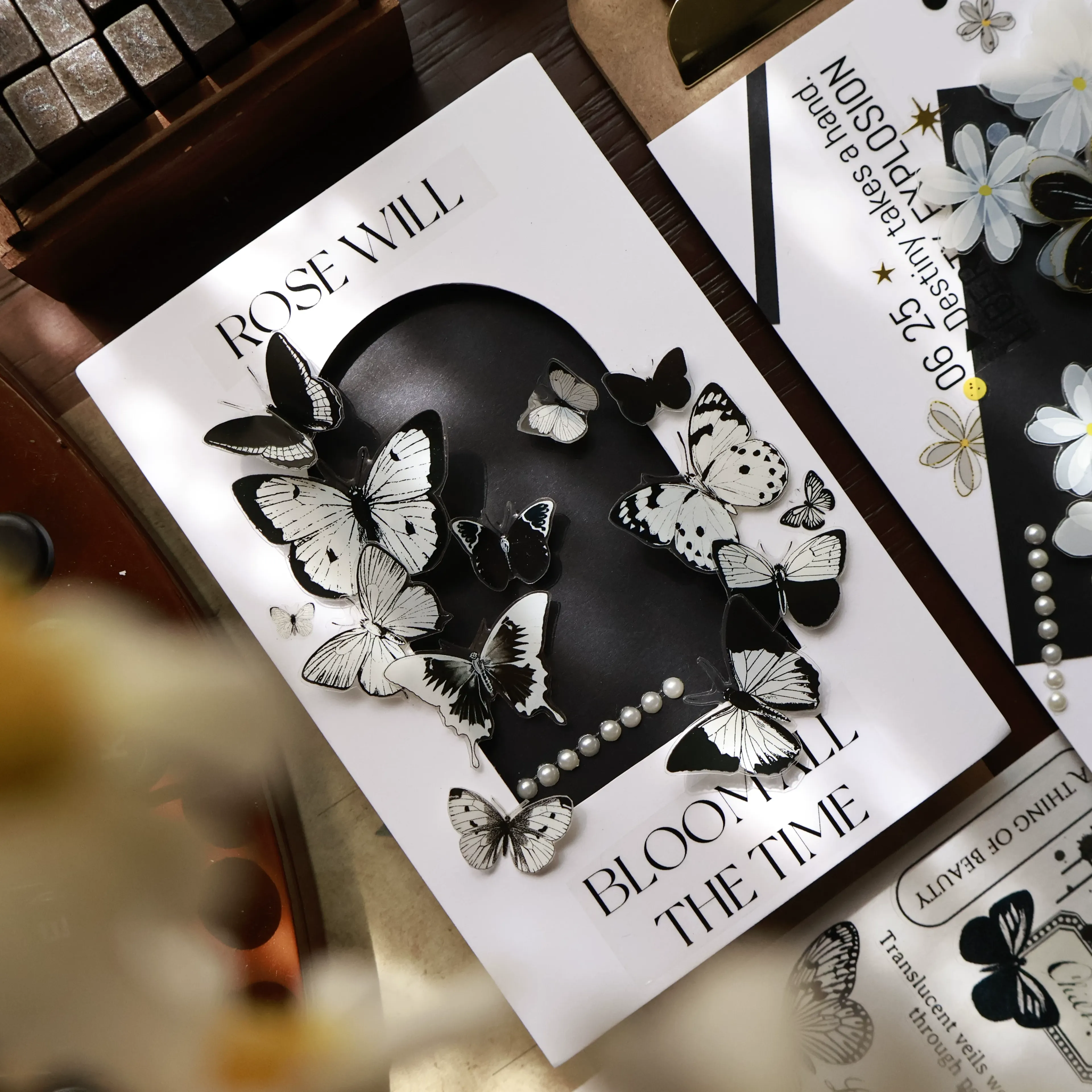 K25-YiEr 100cm vintage kelebek kendinden kesimli PET Tape