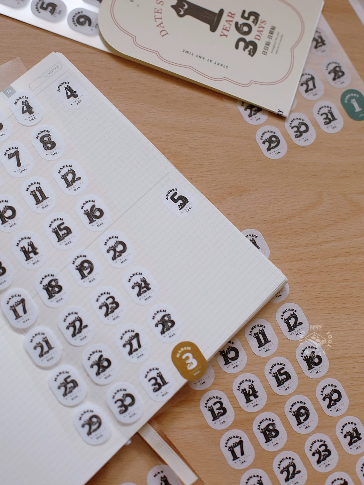 S10-Benstore 12 sayfa kedi tarih washi Sticker 