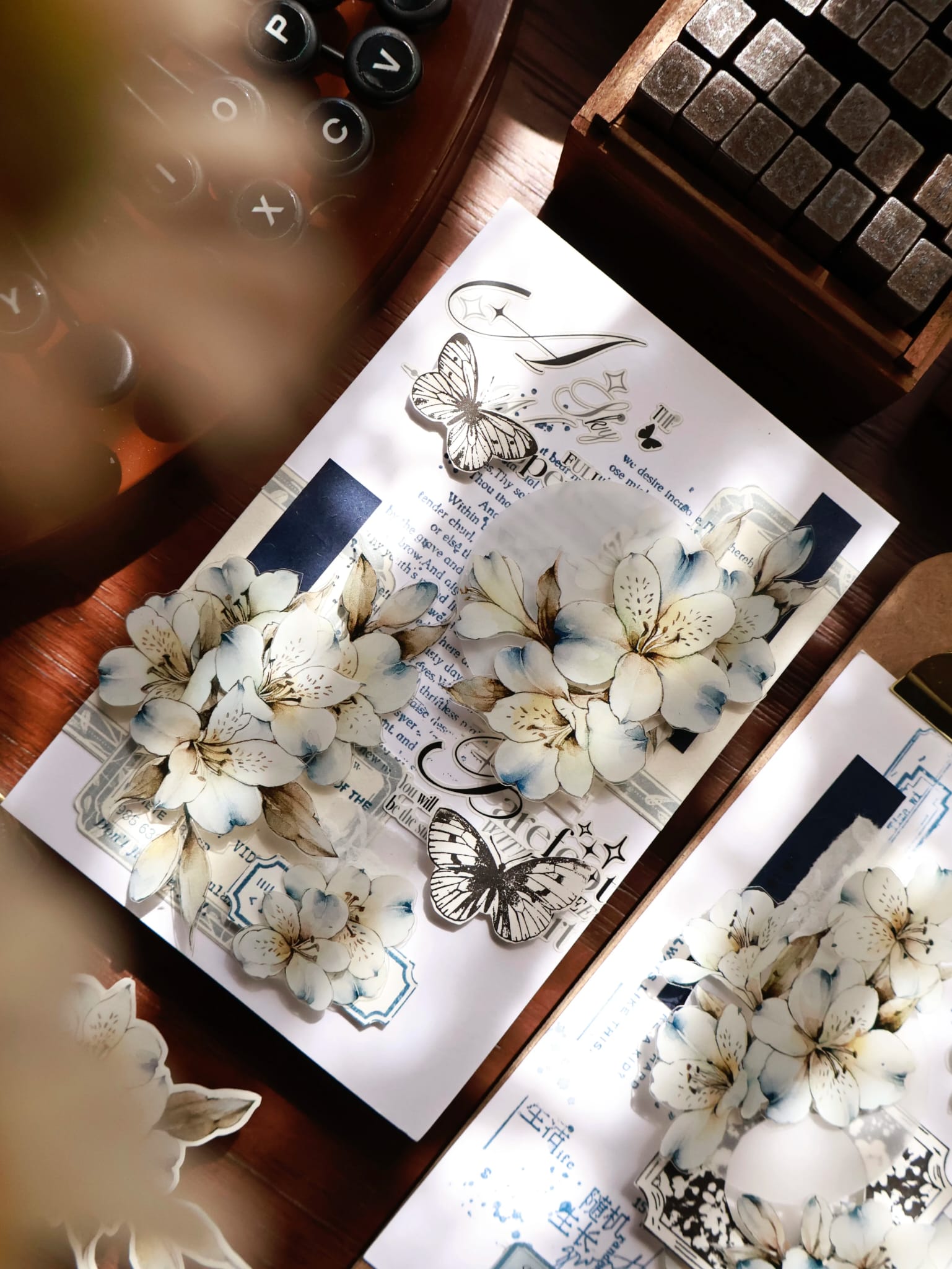 L24-YiEr 100cm mavi ve beyaz çiçek kendinden kesimli pet tape