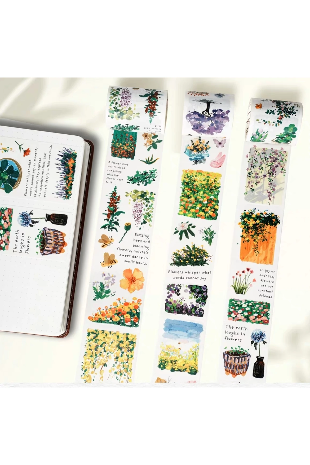 K23-3 adet 38cm kendinden kesimli cicekler washi tape