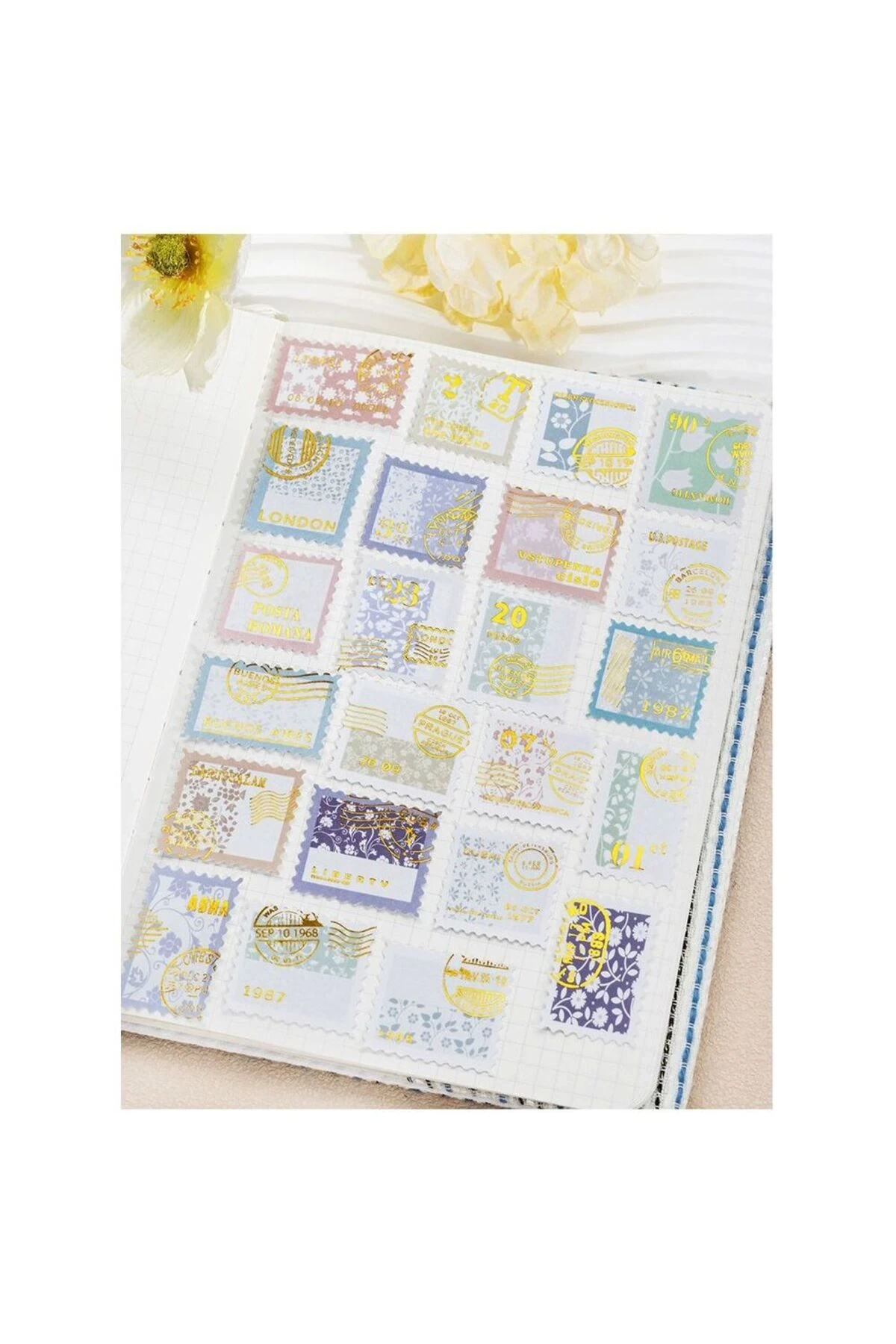 L6-20 adet yaldızlı pul washi sticker - Renk : kahverengi