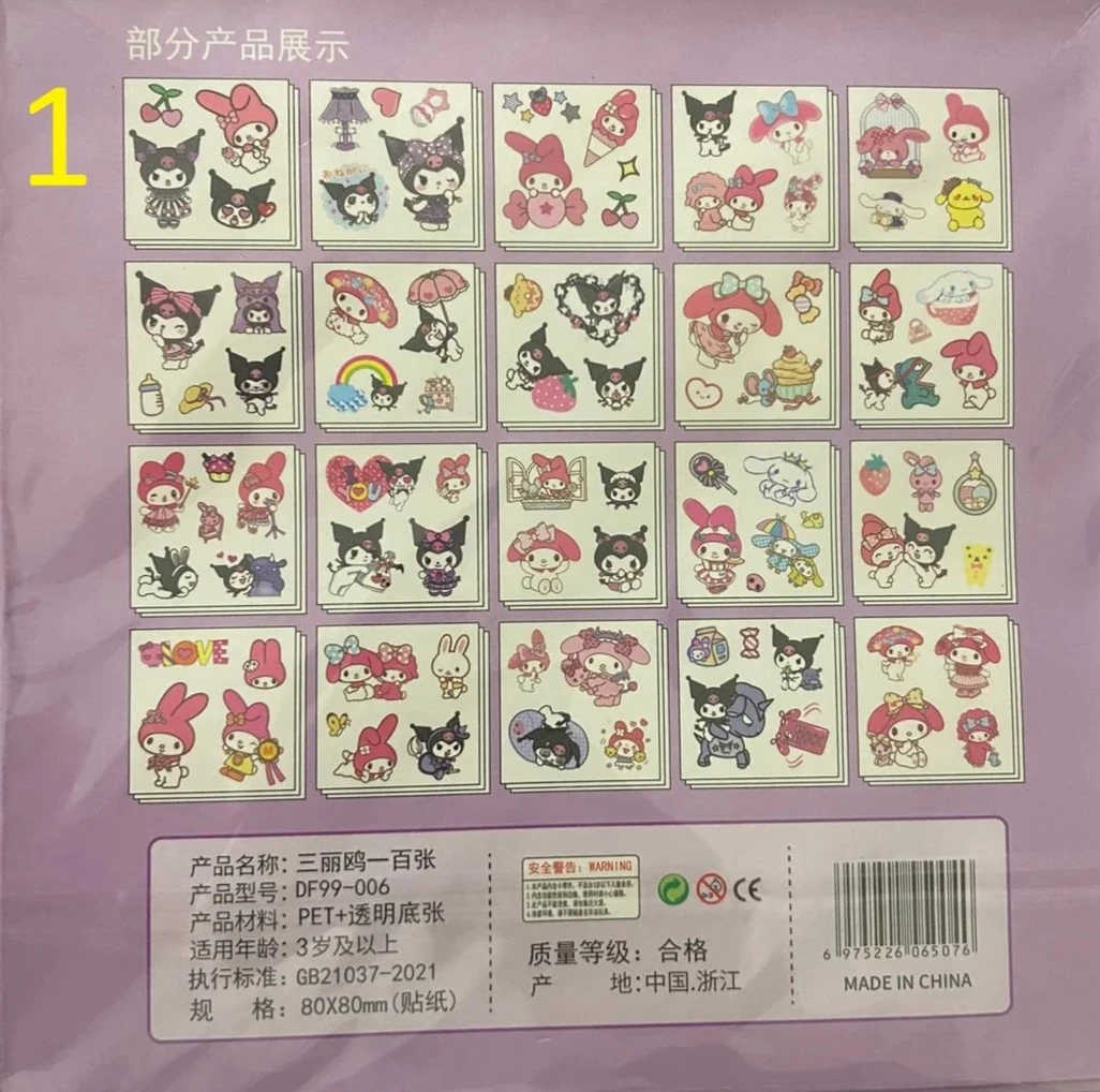 S2-100 adet 80x80mm Strawberry bear, Kuromi, Barbie, Sanrio Sticker