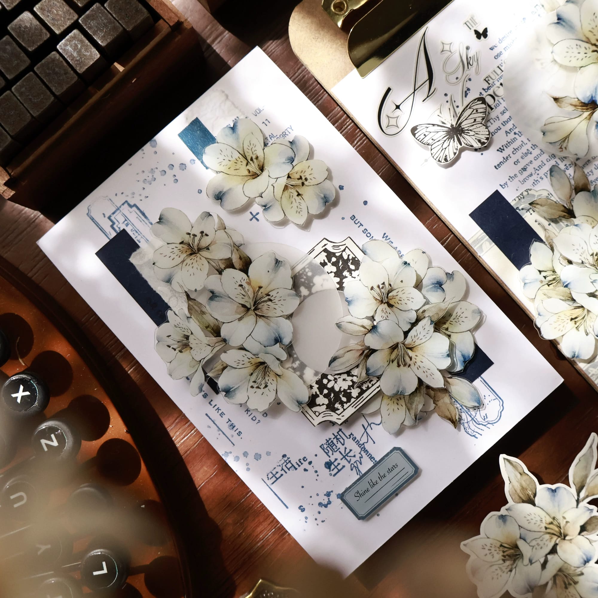 L24-YiEr 100cm mavi ve beyaz çiçek kendinden kesimli pet tape