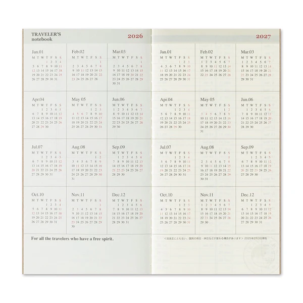 2026 Traveler's Notebook Refill - Standart Size - Weekly + Memo