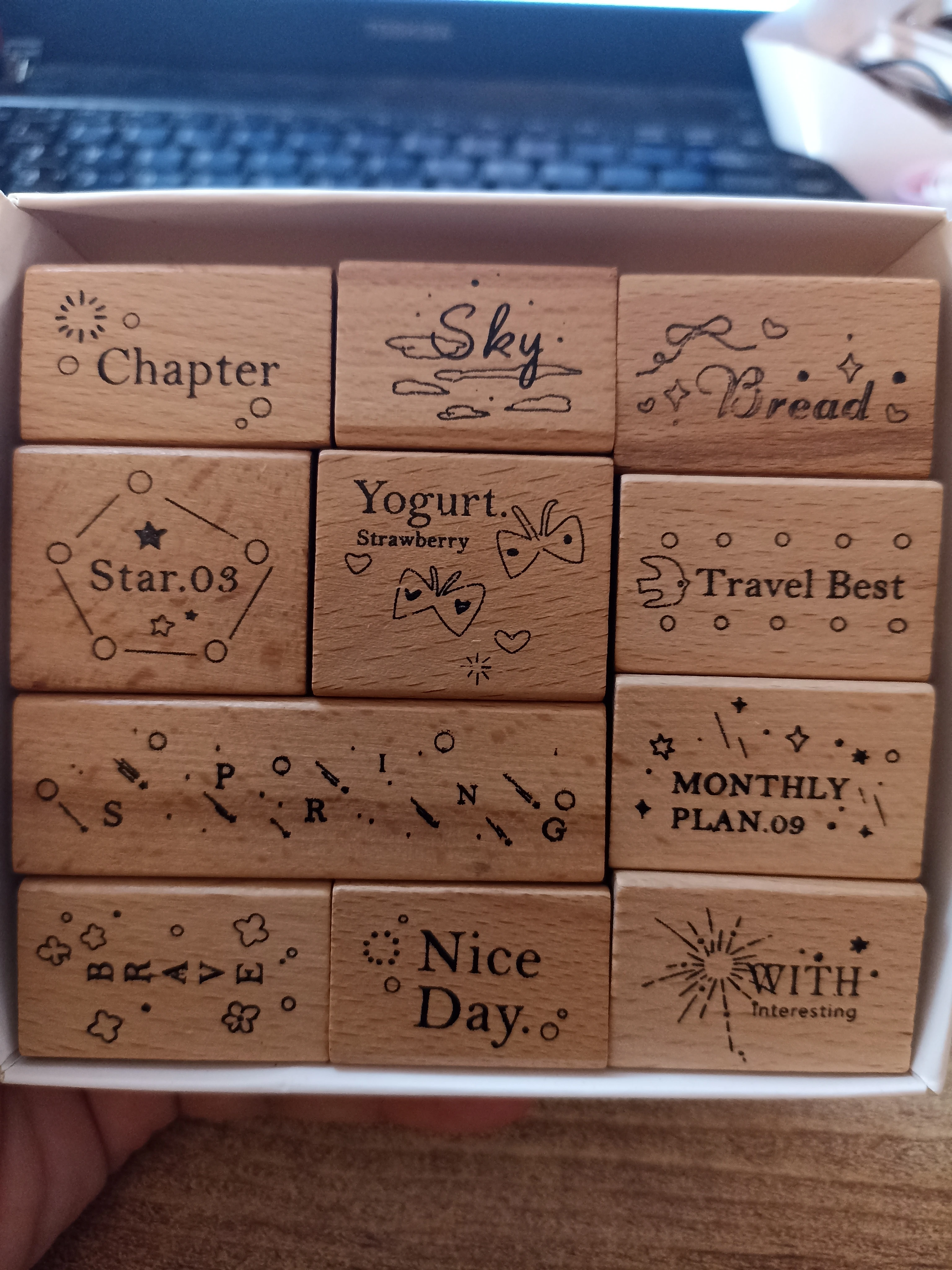 E1-11 adet yazılar ahsap stamp 