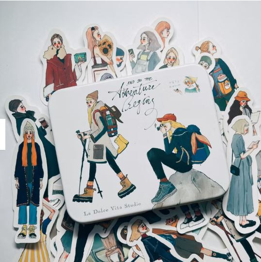 S25-La dolce vita 30 adet  A faraway journey tin box sticker set
