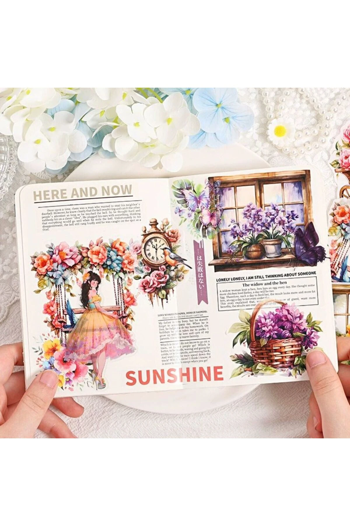 P17-10 adet çiçekli eşya washi sticker - Renk : Mavi