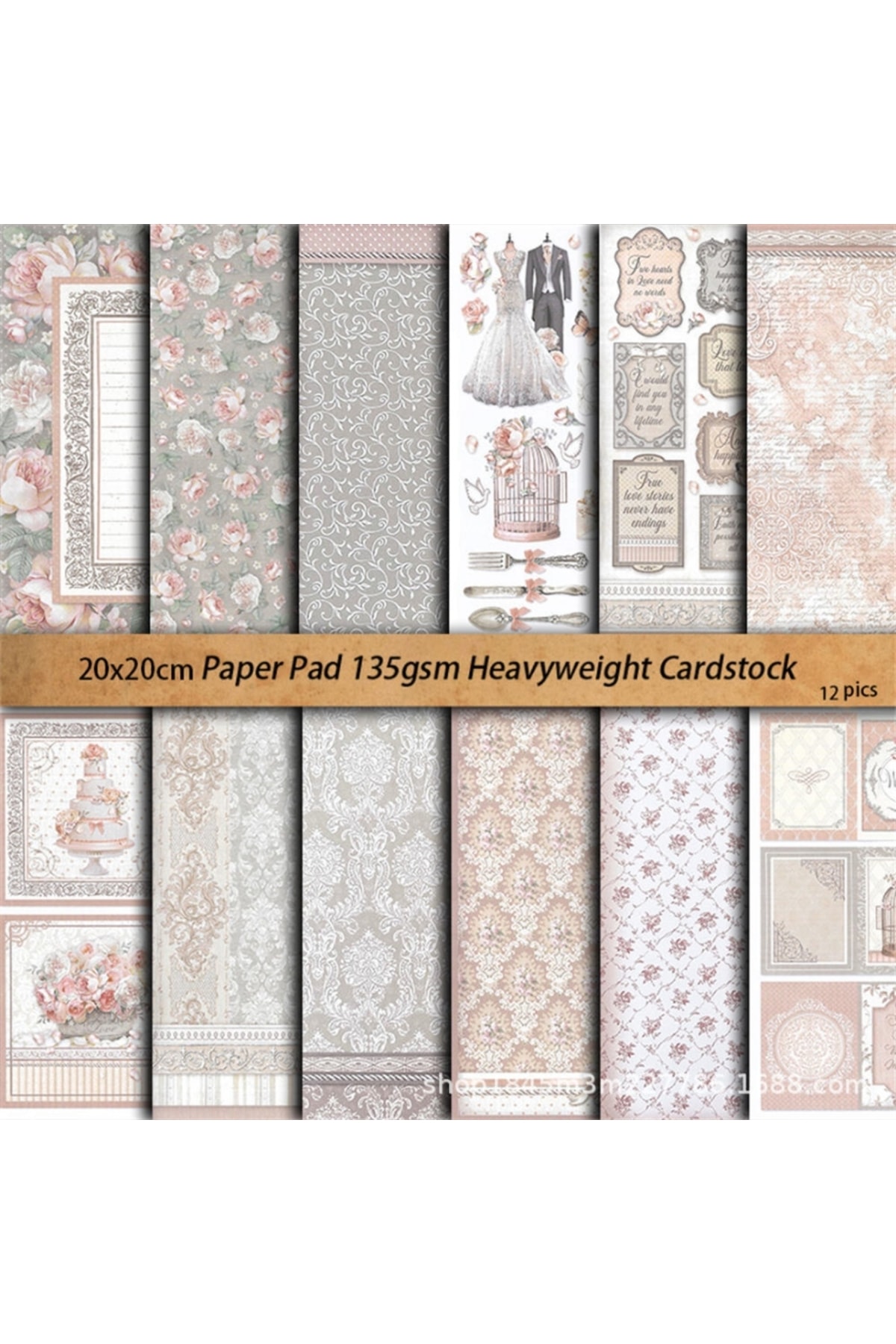 E6-12 sayfa düğün scrapbook kâğıt 50