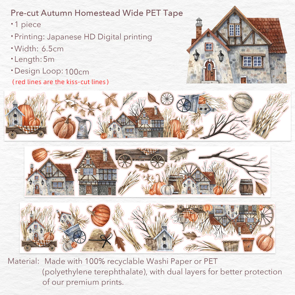 K8-100cm Autumn Homestead kendinden kesimli PET Tape 