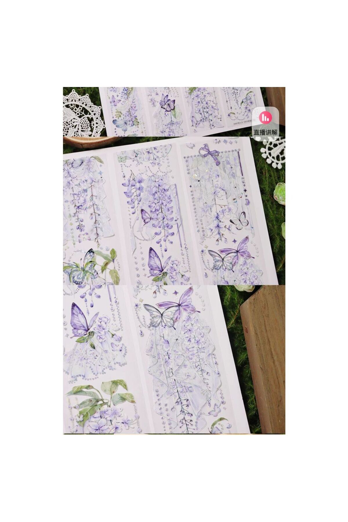 L3-100cm hologramlı mor çiçek, kelebek PET tape