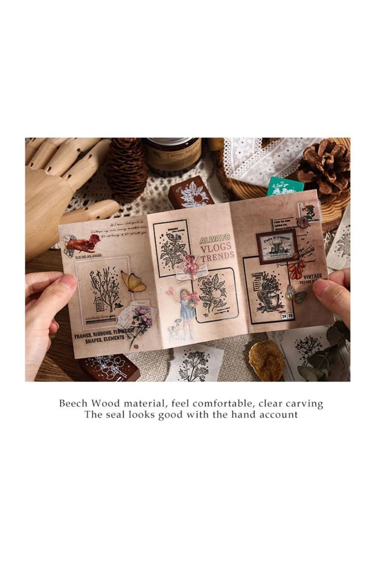 U7-8 adet memory in the flower Çiçek ahsap stamp seti - Renk : kahverengi