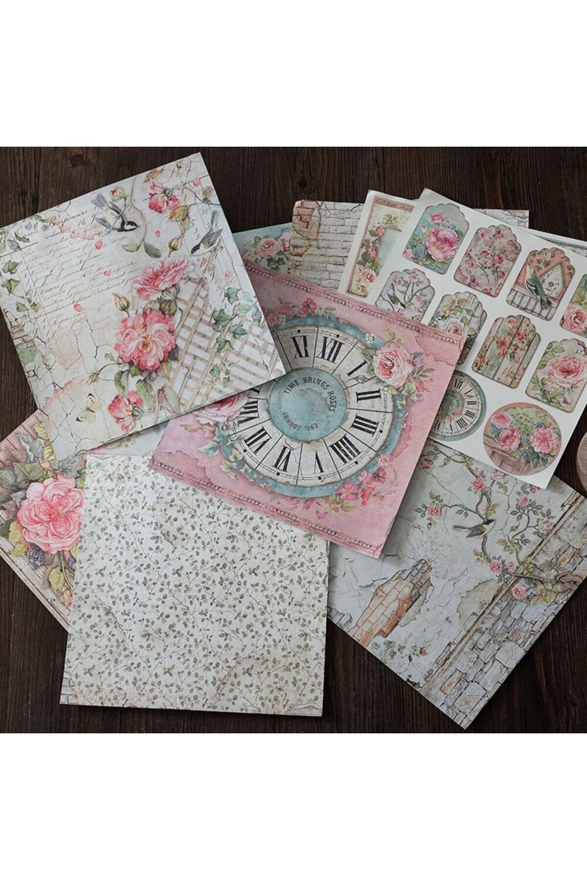 E6-12 sayfa Gül ve bahce scrapbook kâğıt 21