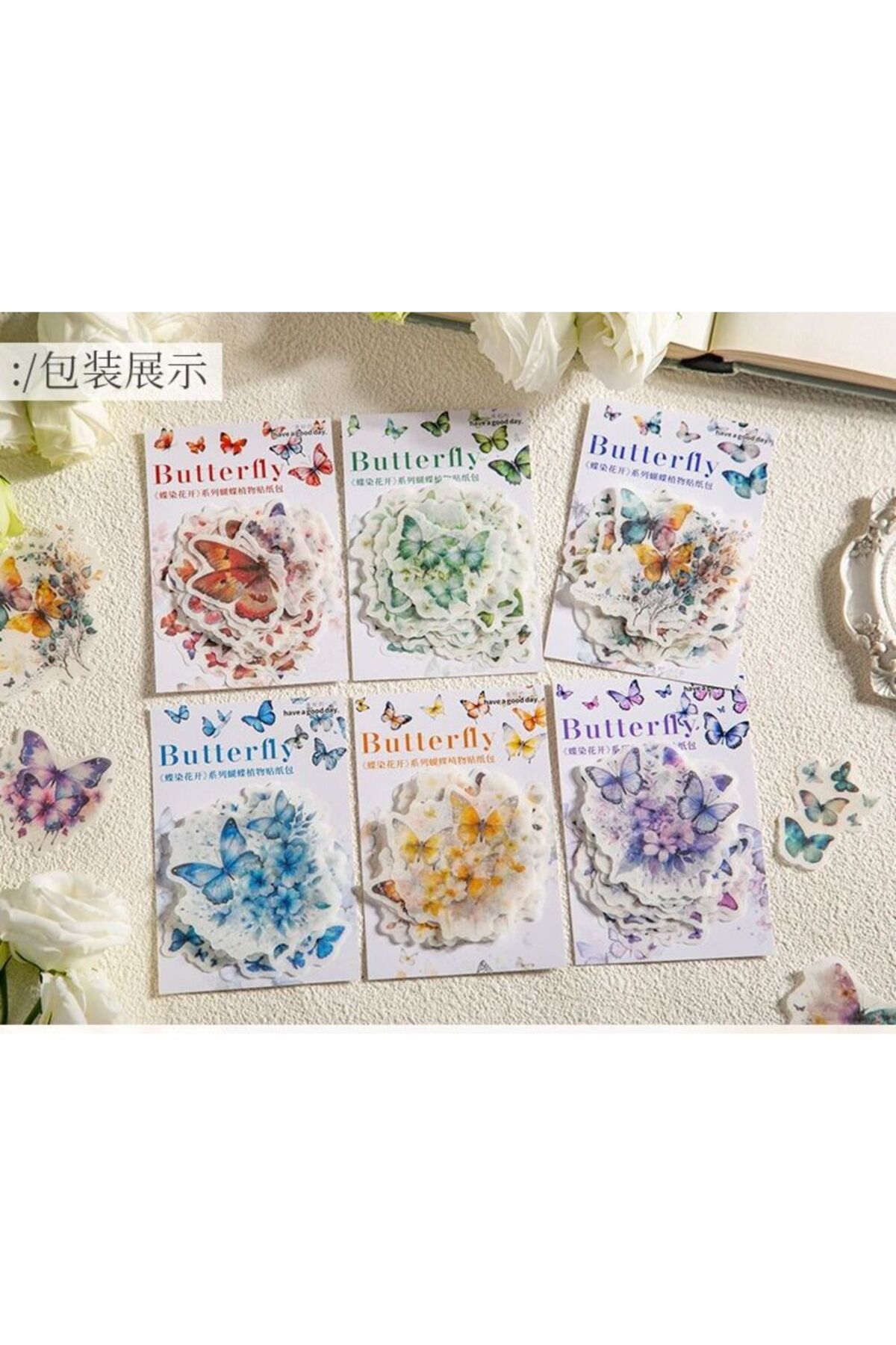 O12-20 adet kelebek washi sticker - Numara : 4