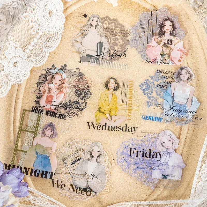 O17-10 adet kız kolaj PET sticker