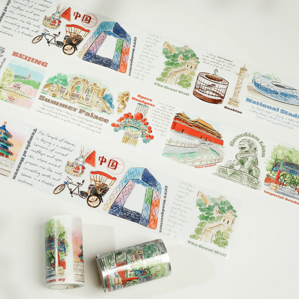 K27-100cm kendinden kesimli Beijing Scrolls washi tape 