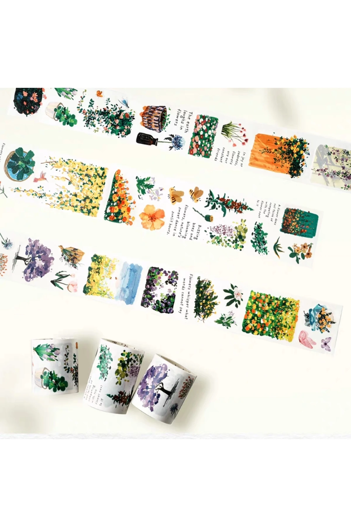 K23-3 adet 38cm kendinden kesimli cicekler washi tape