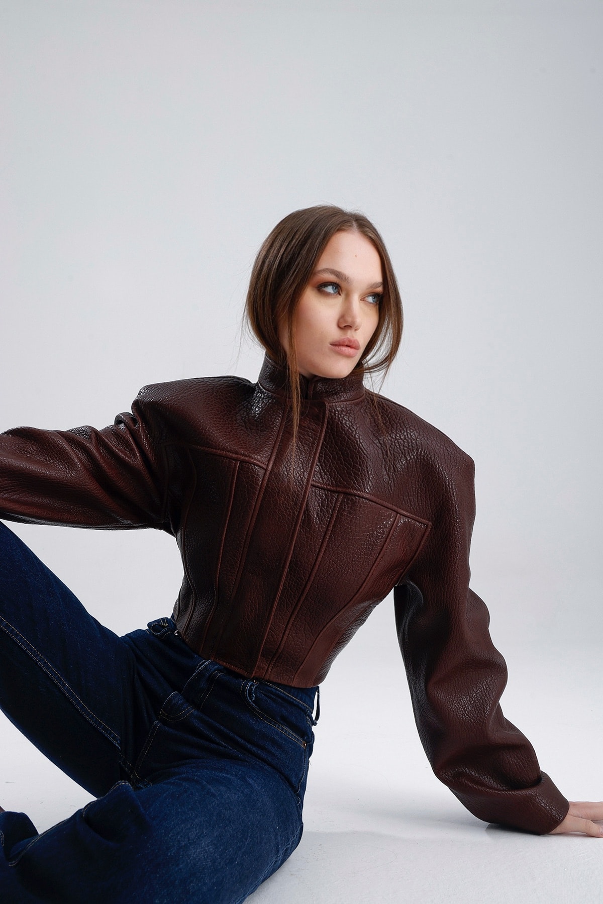 Brown Darcy Structured Leather Jacket