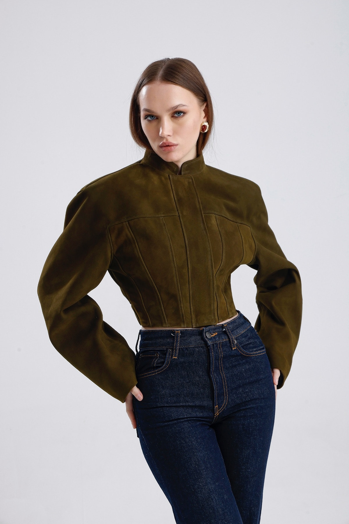 Khaki Darcy  Structured Suede Jacket