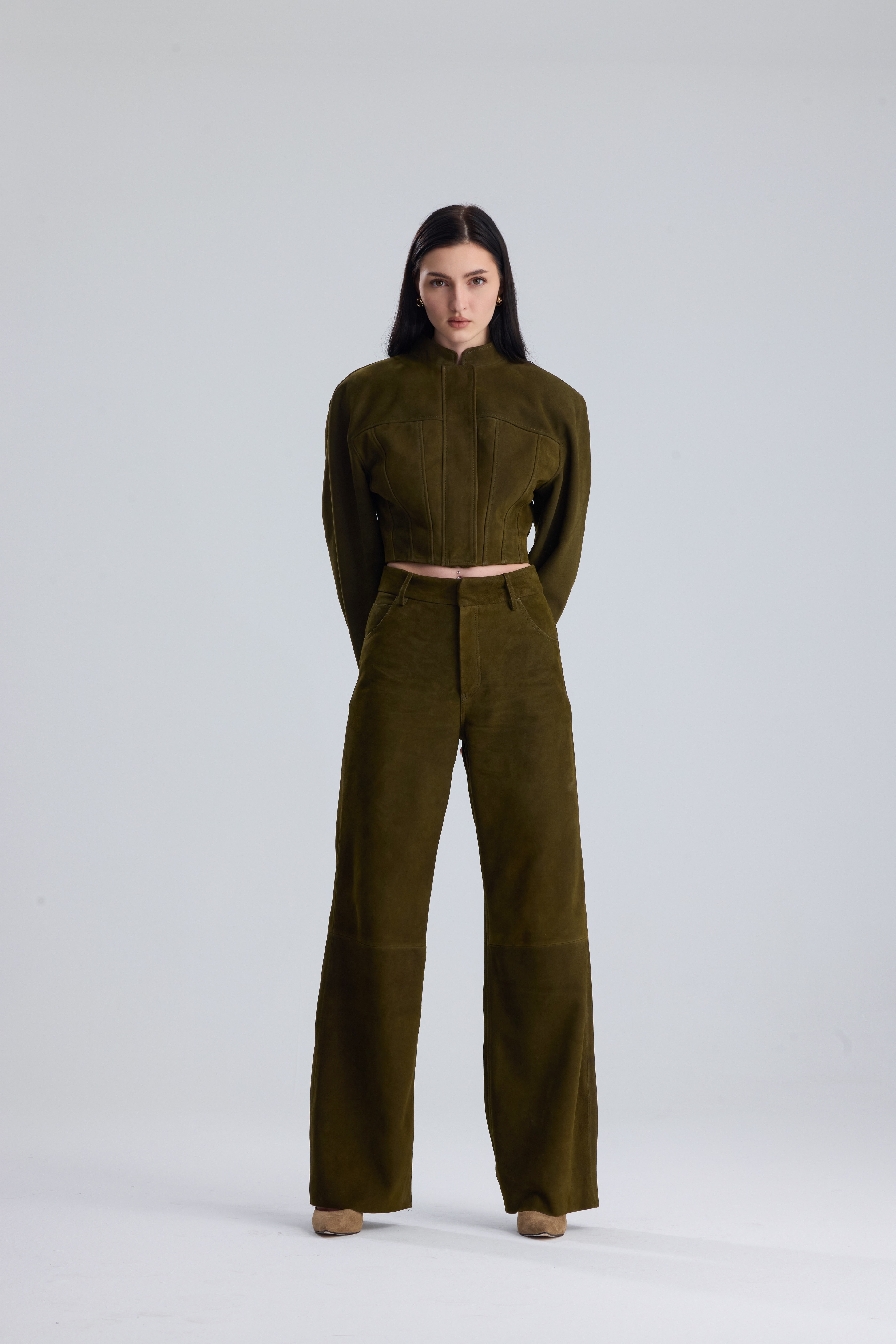 Khaki Darcy  Structured Suede Set