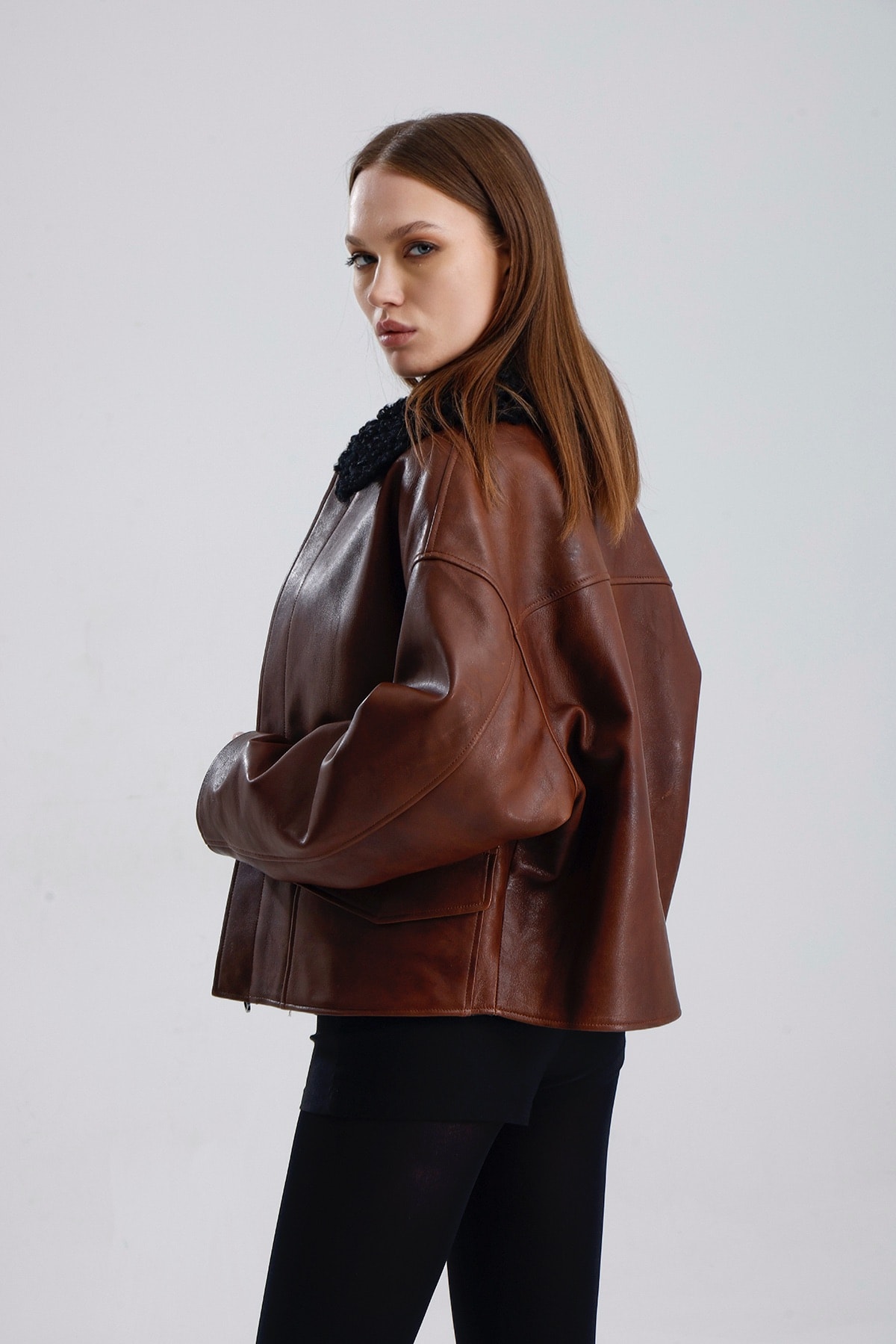 Tyler D  Shearling Collar Leather Jacket