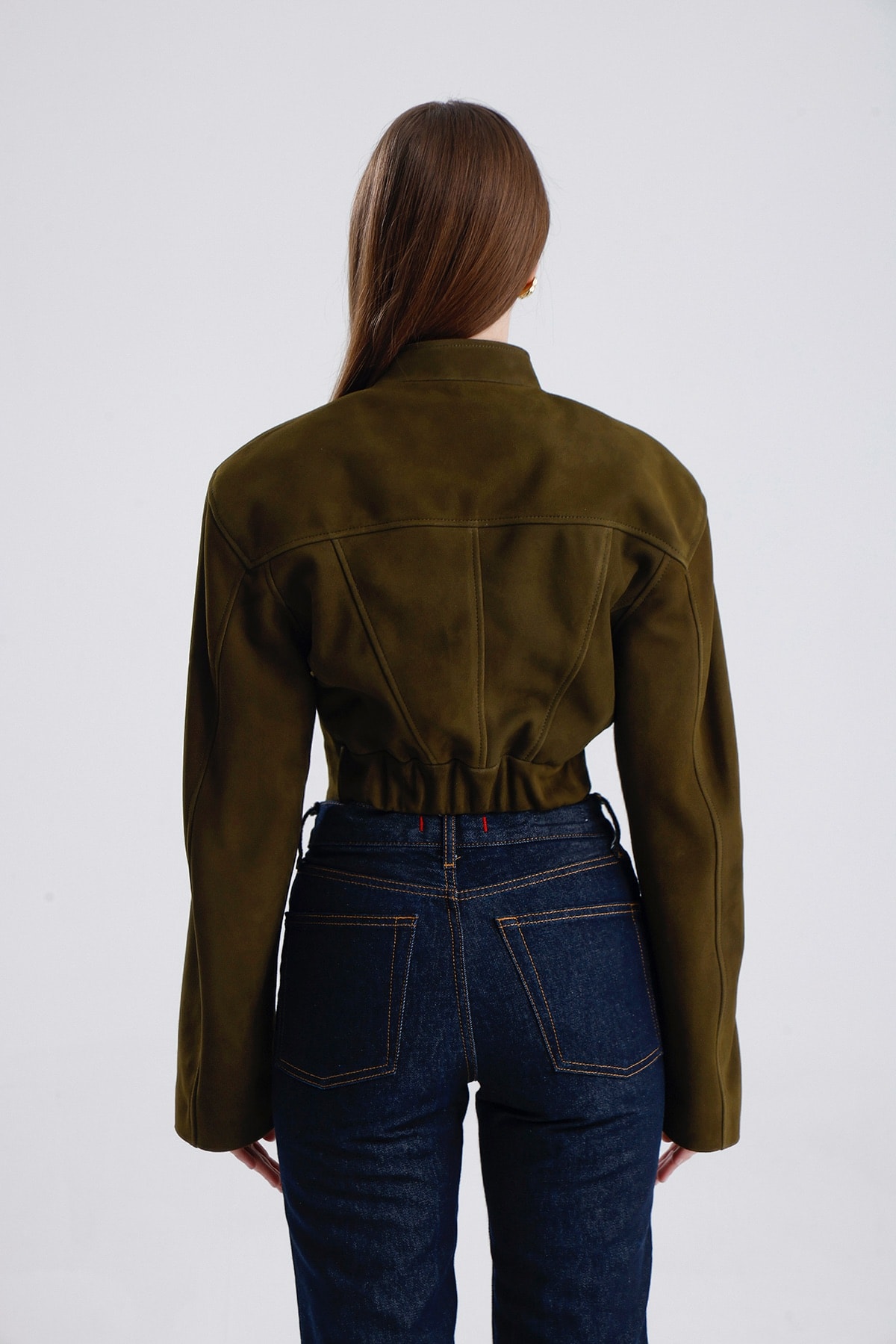 Khaki Darcy  Structured Suede Jacket