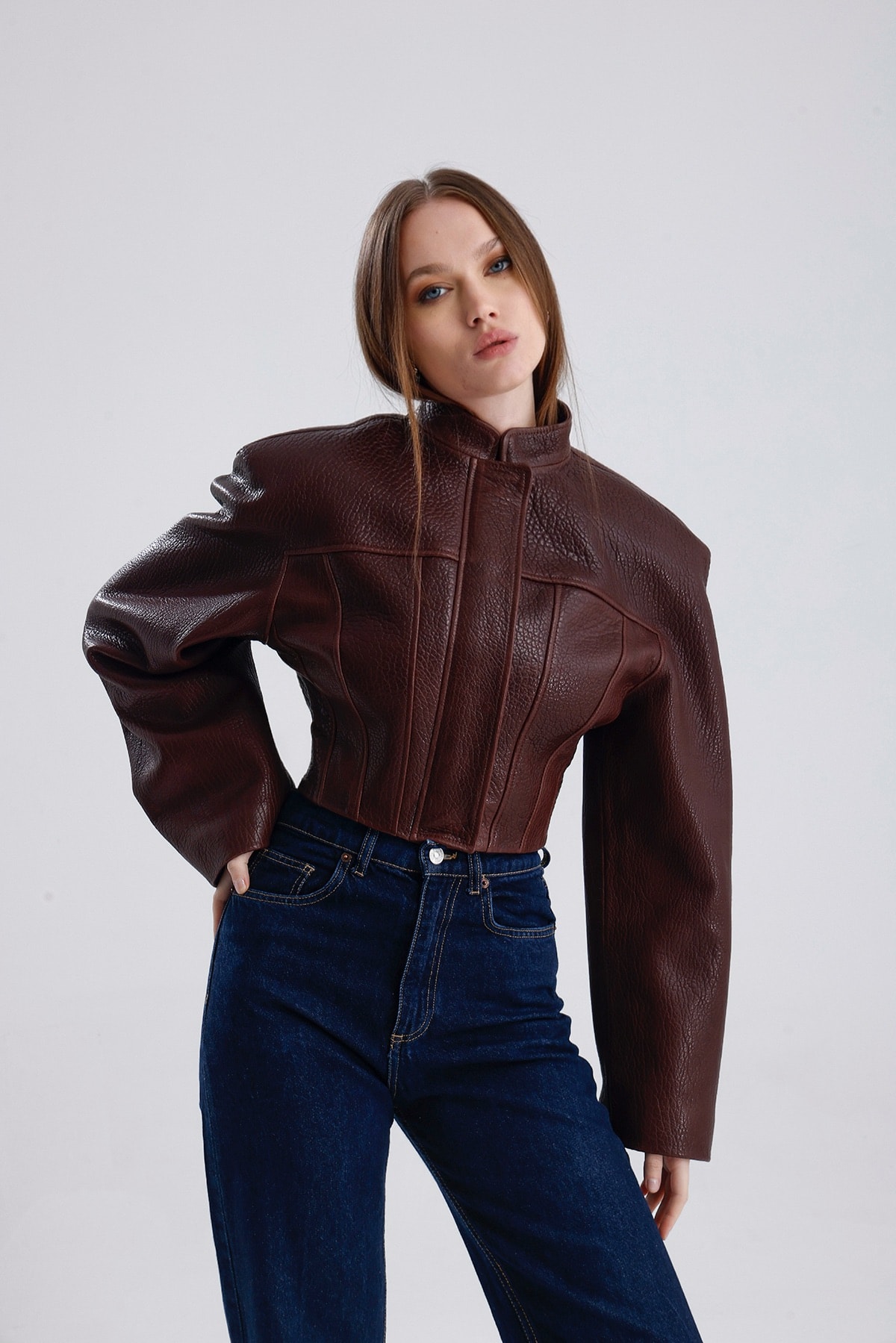 Brown Darcy Structured Leather Jacket