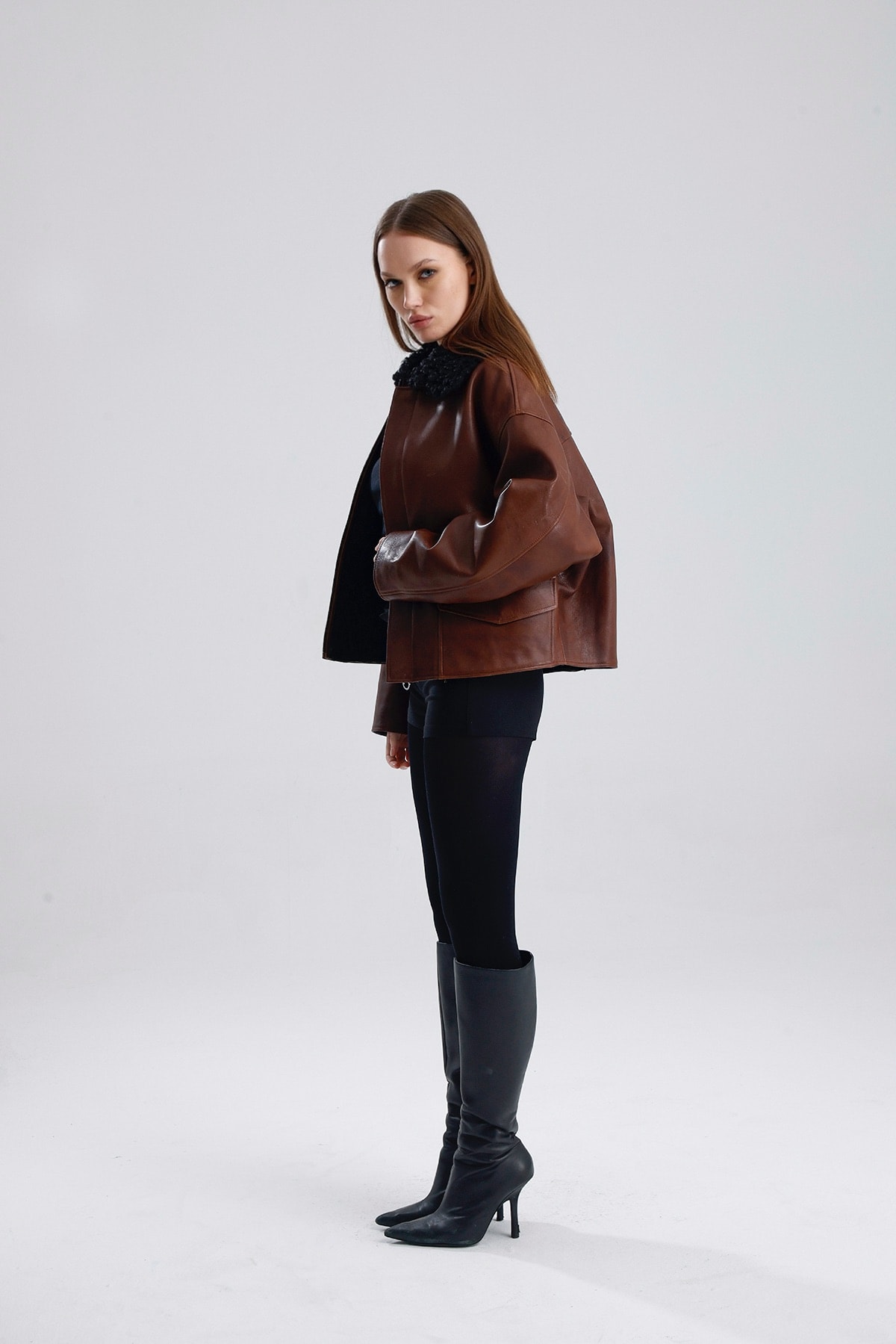 Tyler D  Shearling Collar Leather Jacket