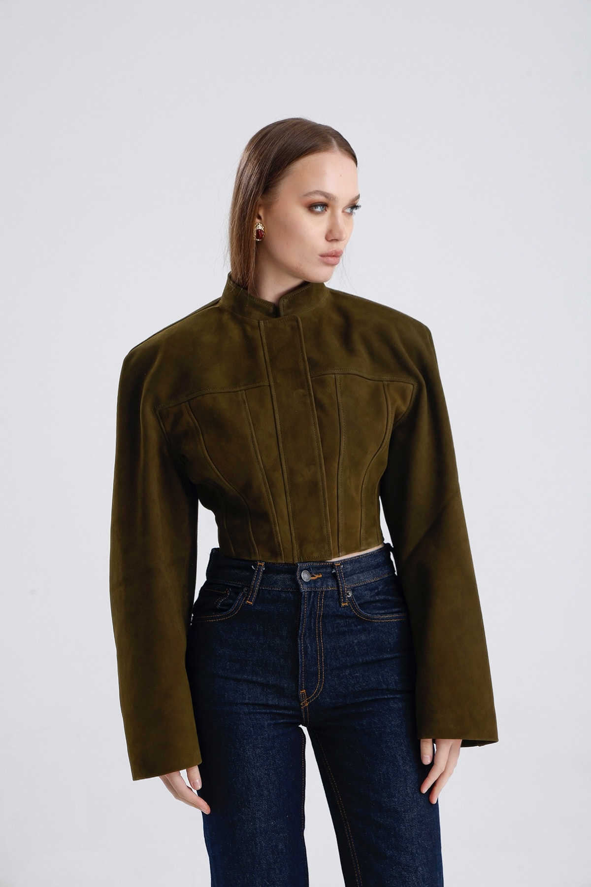 Khaki Darcy  Structured Suede Jacket