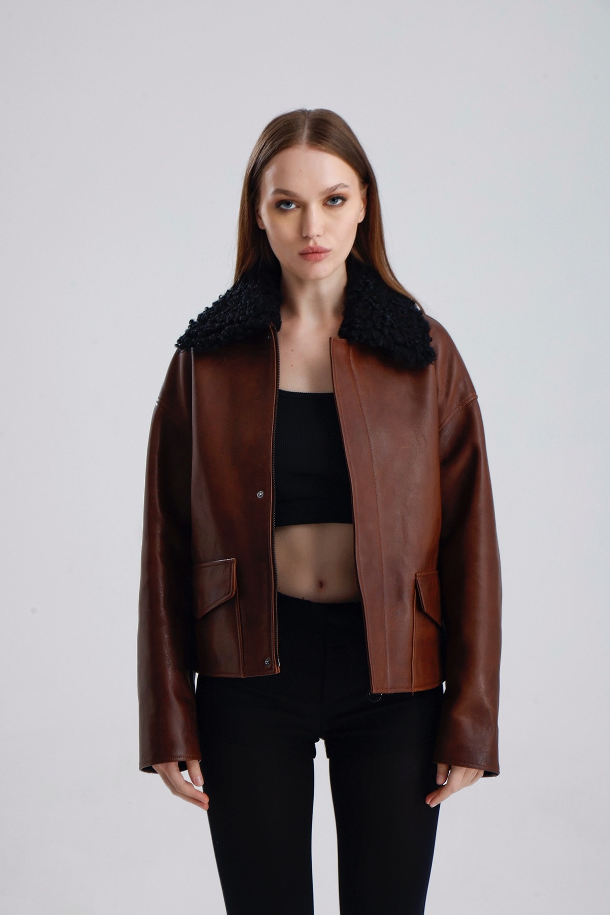 Tyler D  Shearling Collar Leather Jacket