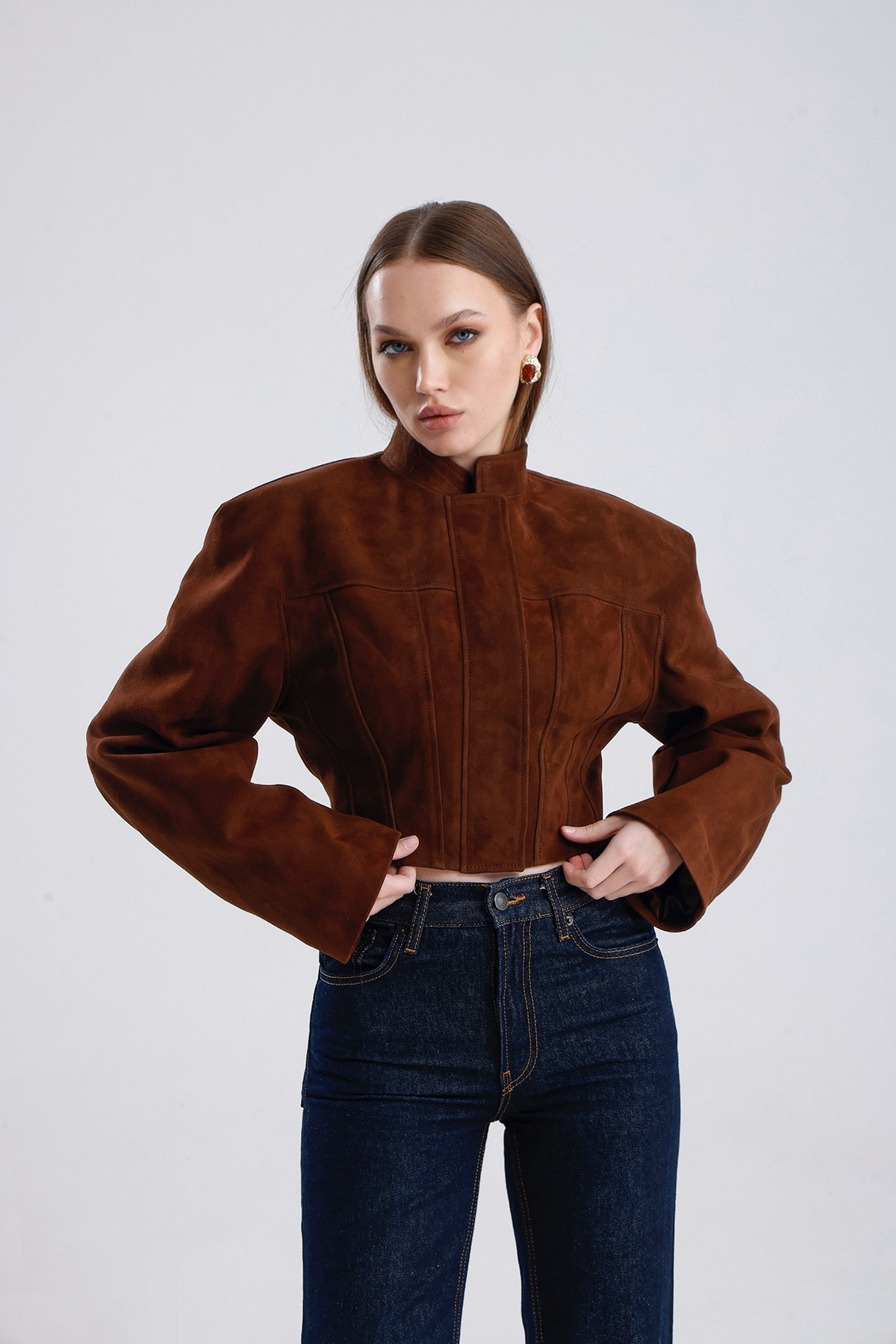 Mocha Darcy Structured Suede Jacket