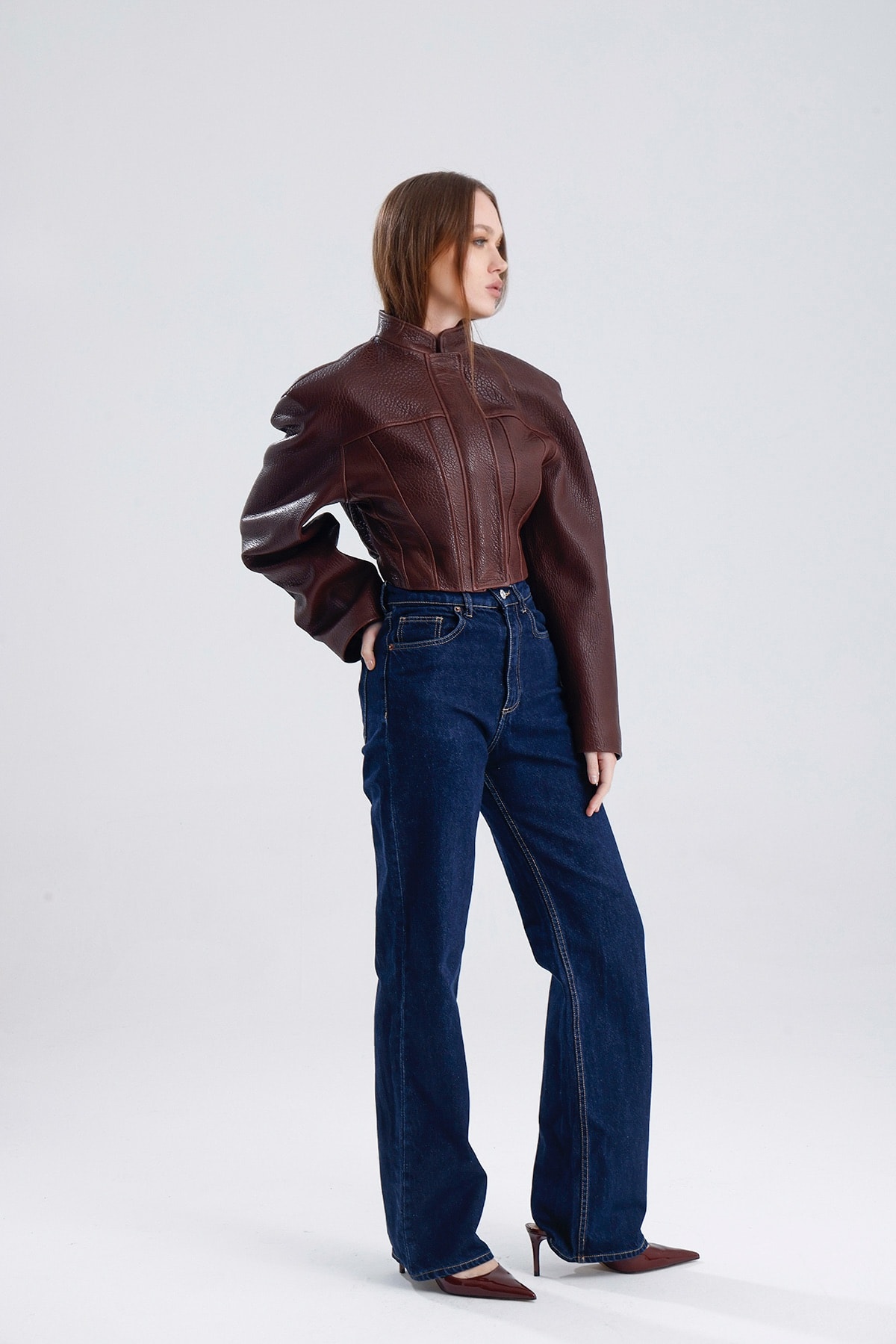 Brown Darcy Structured Leather Jacket