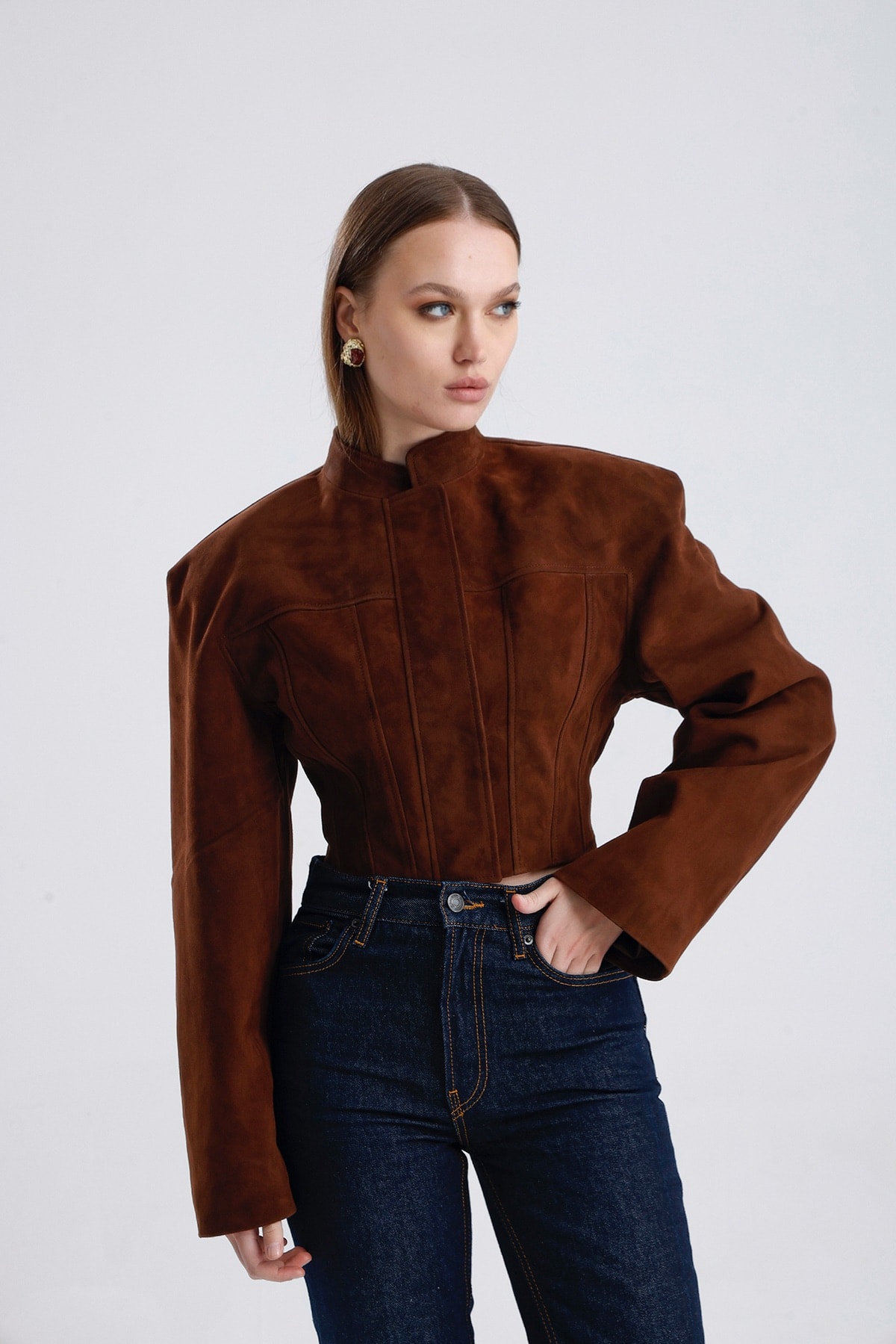 Mocha Darcy Structured Suede Jacket