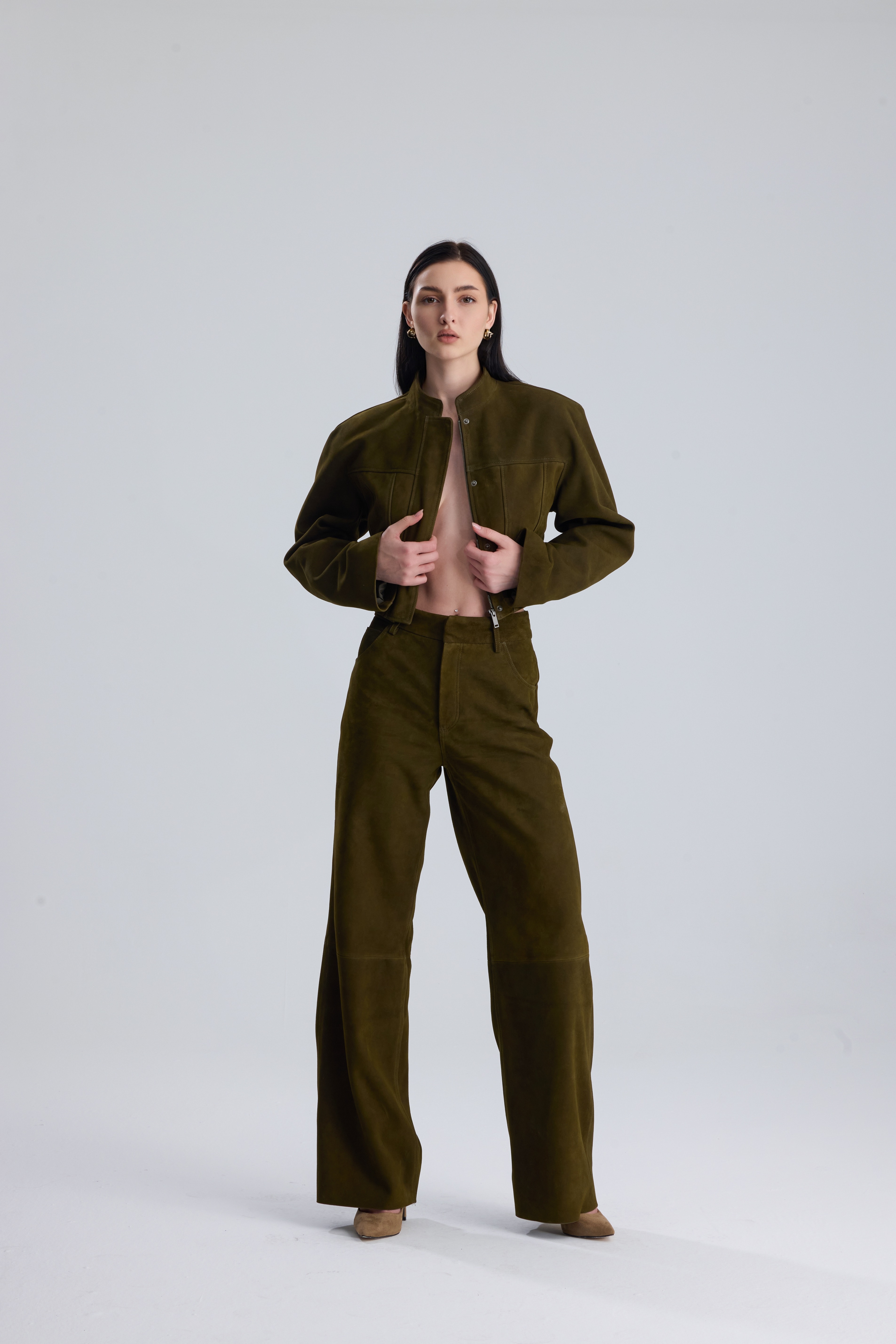 Khaki Darcy  Structured Suede Set