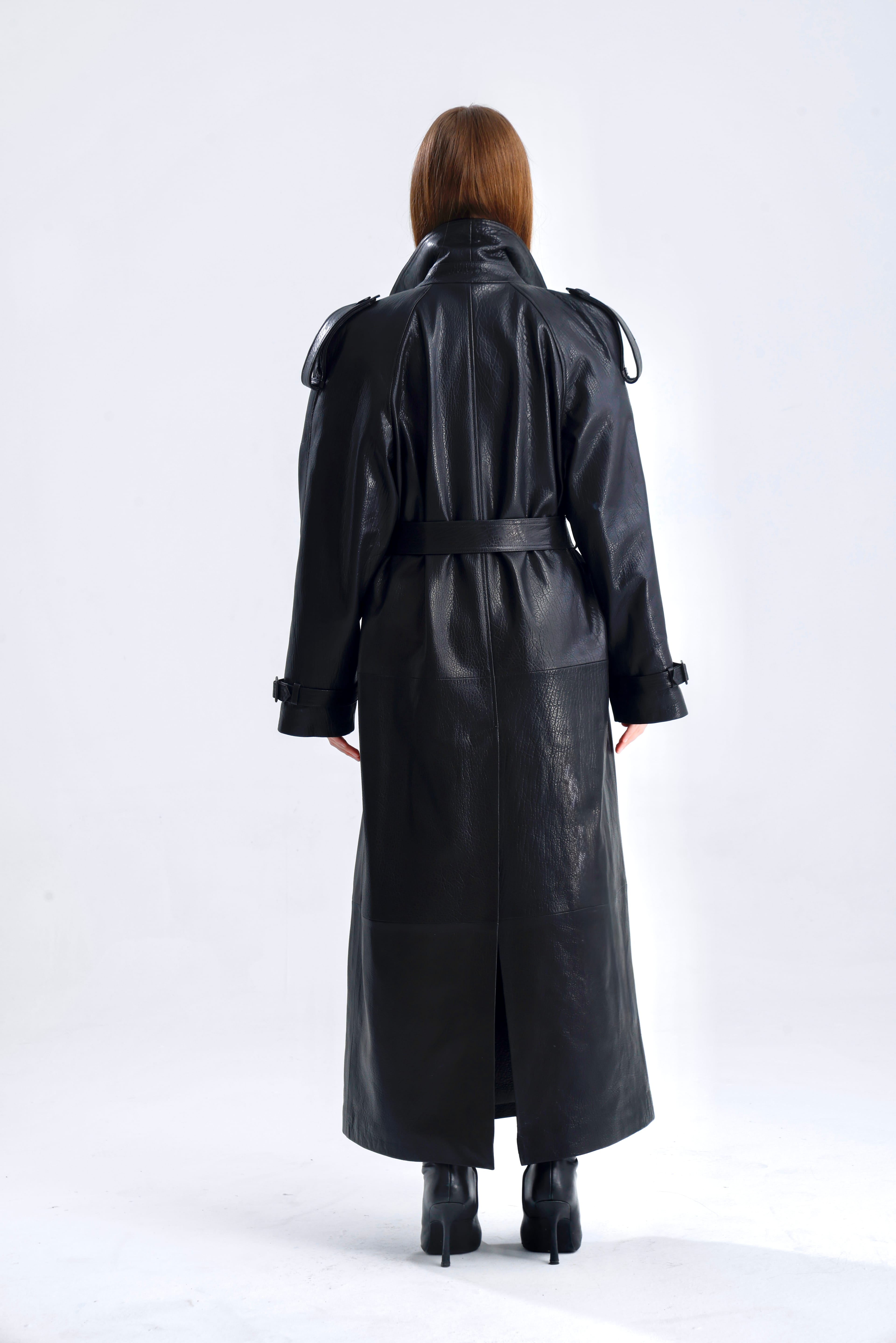 Bond Black Leather Trench Coat