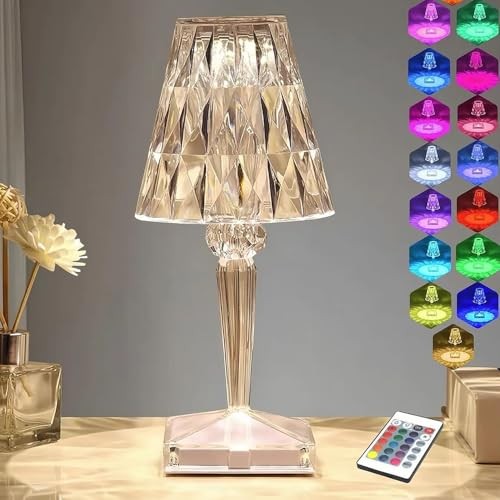 The Wlue Akrilik Şarjlı Kristal Led Abajur Masa Lambası 20 Mod Rgb Dokunmatik Ambians Dekor Gece Lambası, Kumandalı