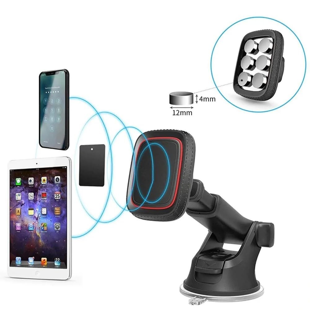 The Wlue Araç İçi Telefon Tutucu, Vantuzlu ve Mıknatıslı, 360° Dönebilen, Uzayabilen Tasarım