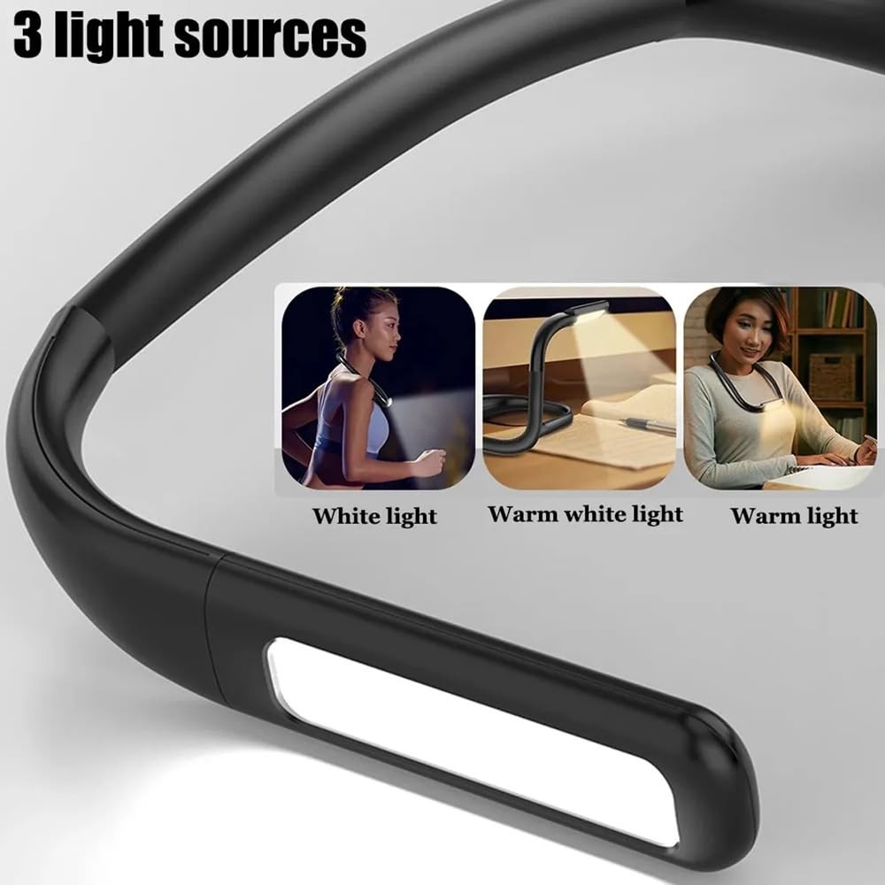 The Wlue LED Kitap Okuma Işığı, Boyun Askılı, 3 Renk Tonu, Şarjlı, Ayarlanabilir Parlaklık