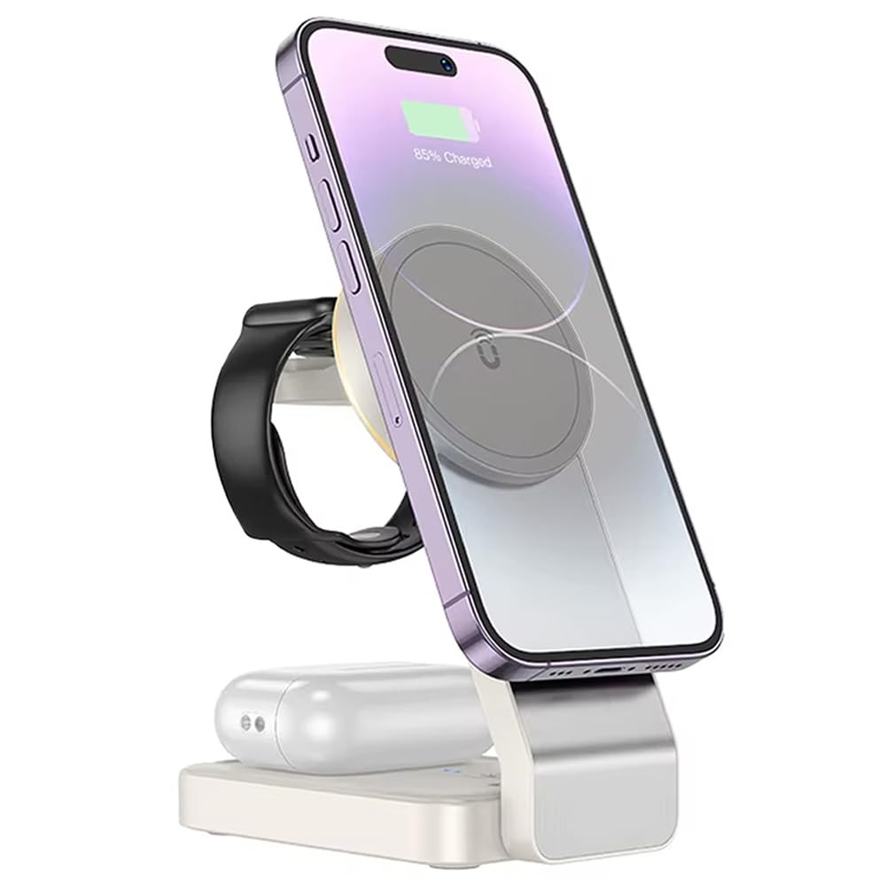The Wlue 3'ü 1 Arada Kablosuz Şarj Standı, MagSafe Uyumlu,15W, iPhone, Android Telefon ve Apple Watch Uyumlu