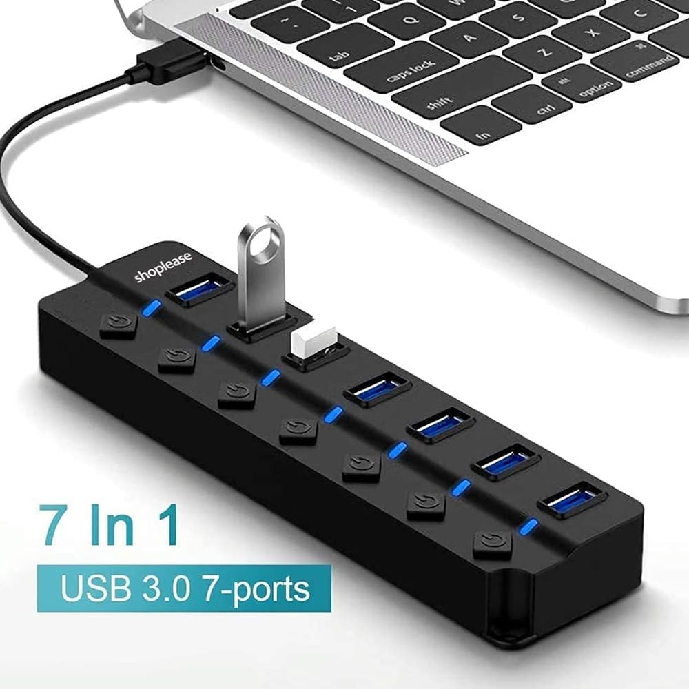 The Wlue USB 3.0 High Speed 7 Port USB Çoklayıcı Anahtarlı ve Işıklı 5GBPS HUB 1.2 Metre Kablo