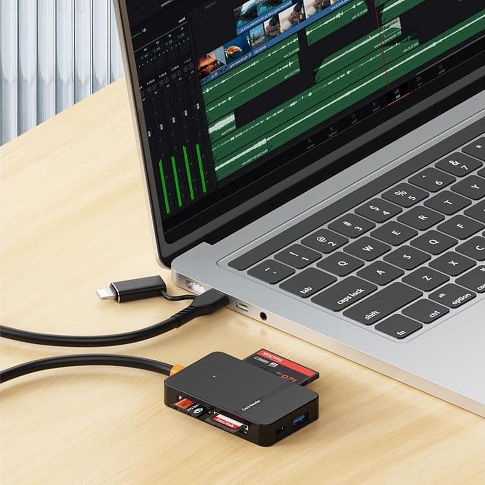 The Wlue 8in1 Multi Girişli Çevirici Adaptör Lightning/Type-C To USB A/SD/TF/MS/Macbook Uyumlu