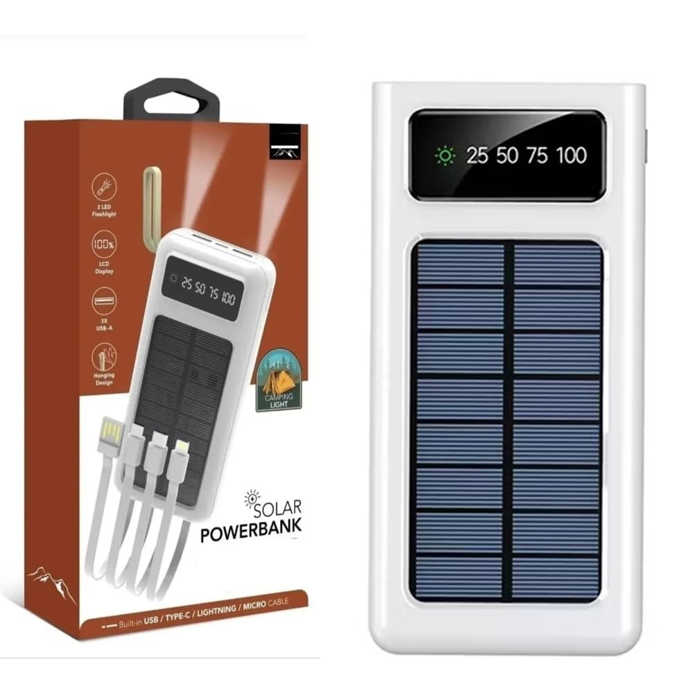 The Wlue 20.000 mAh Powerbank/Solar Güneş Enerjili/Işıklı/Dijital Göstergeli