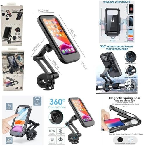 The Wlue Motosiklet Bisiklet Gidon Telefon Tutucu, 360° Ayarlanabilir, Su Geçirmez, Mıknatıslı Kilitli