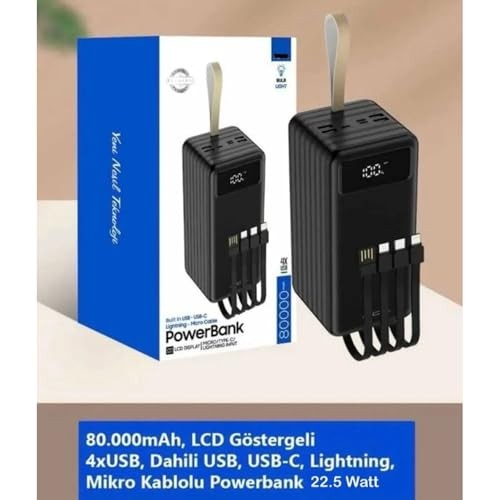 The Wlue Taşınabilir Powerbank, 80000 mAh Kapasite, 22.5W Hızlı Şarj, Dijital Göstergeli, Kamp Şarj Cihazı