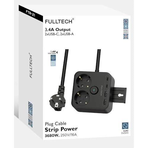The Wlue 3680W 2'li Akım Korumalı Priz Uzatma Kablosu, 2 USB ve 2 Type-C Giriş, 1.4 Metre, Anahtarlı